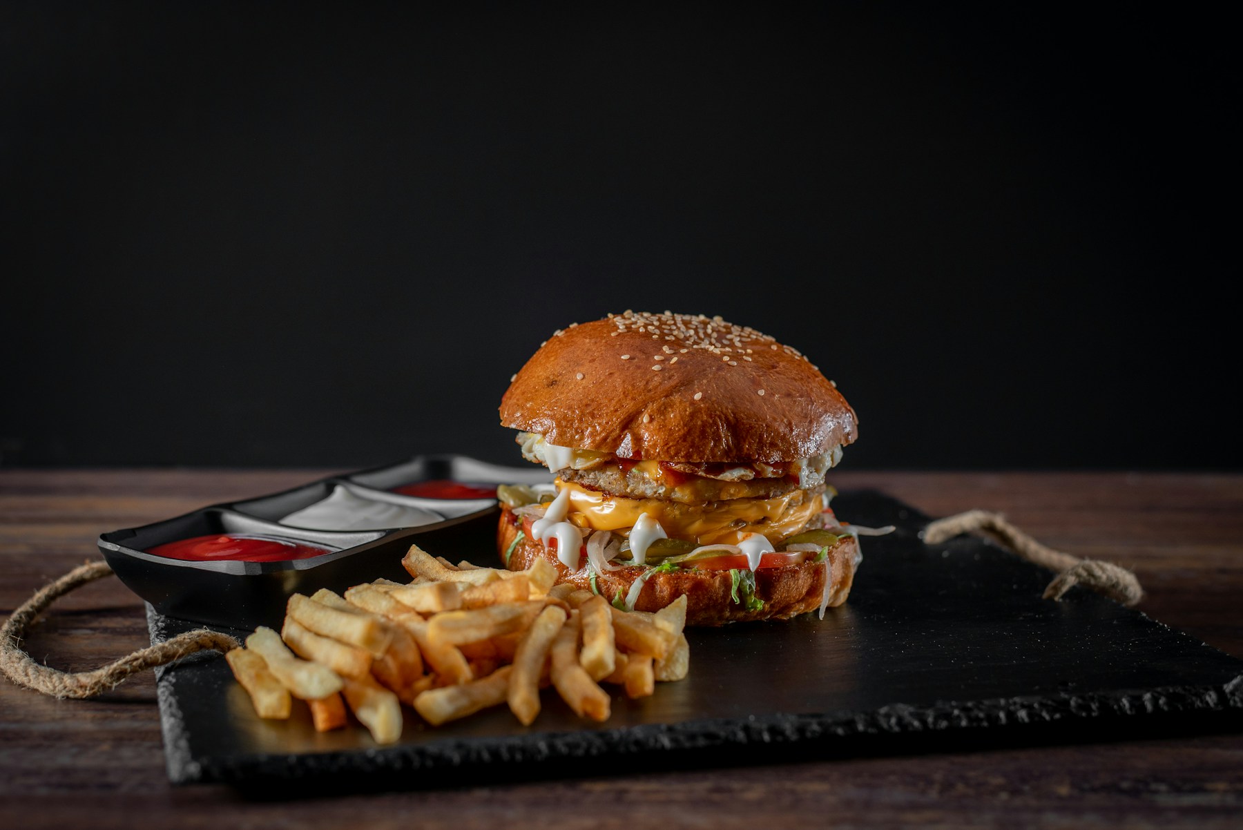 Fresh smash burger with golden fries